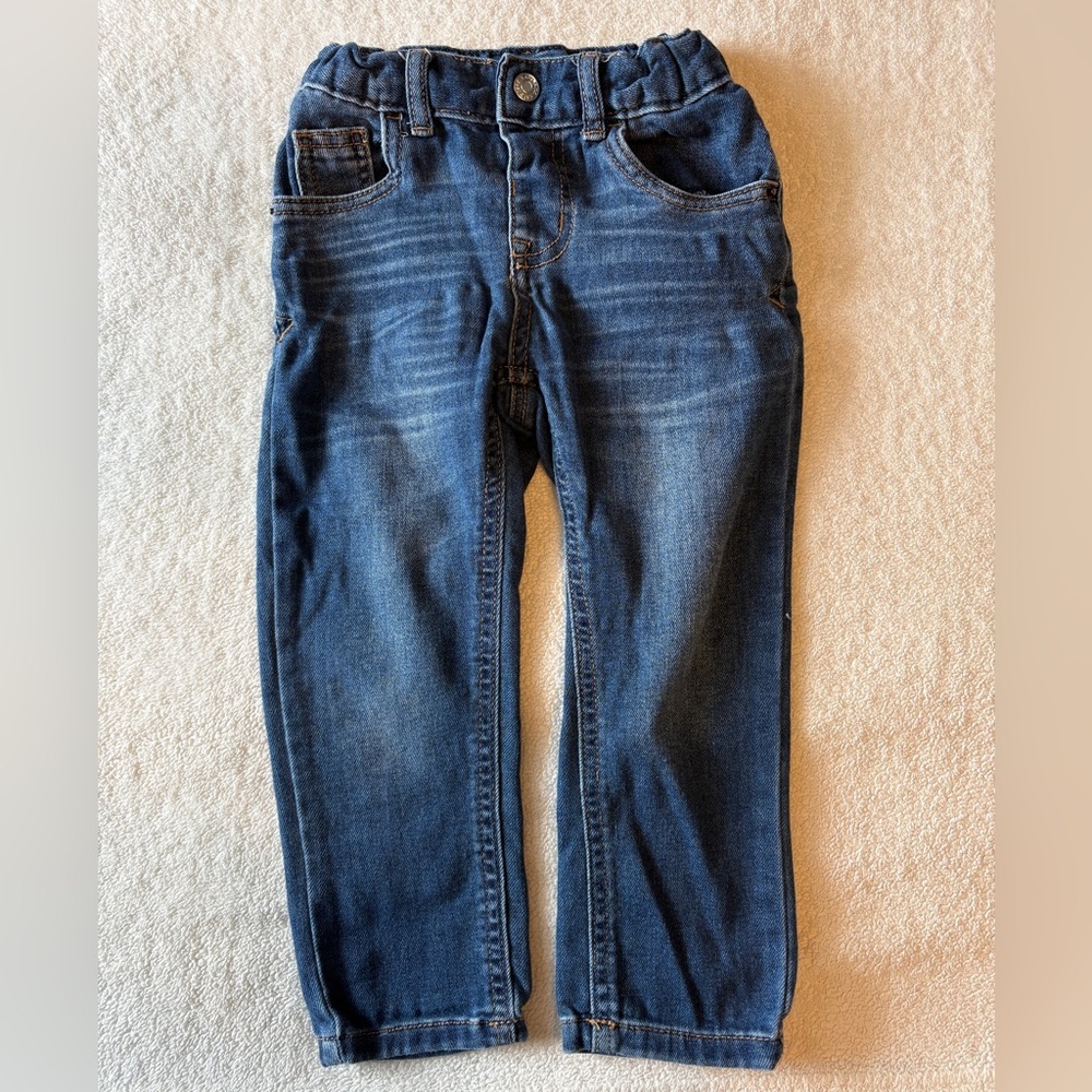 Cat & Jack Slim Straight Jeans in Dark Blue Wash, Adjustable Waist. Sz 3T